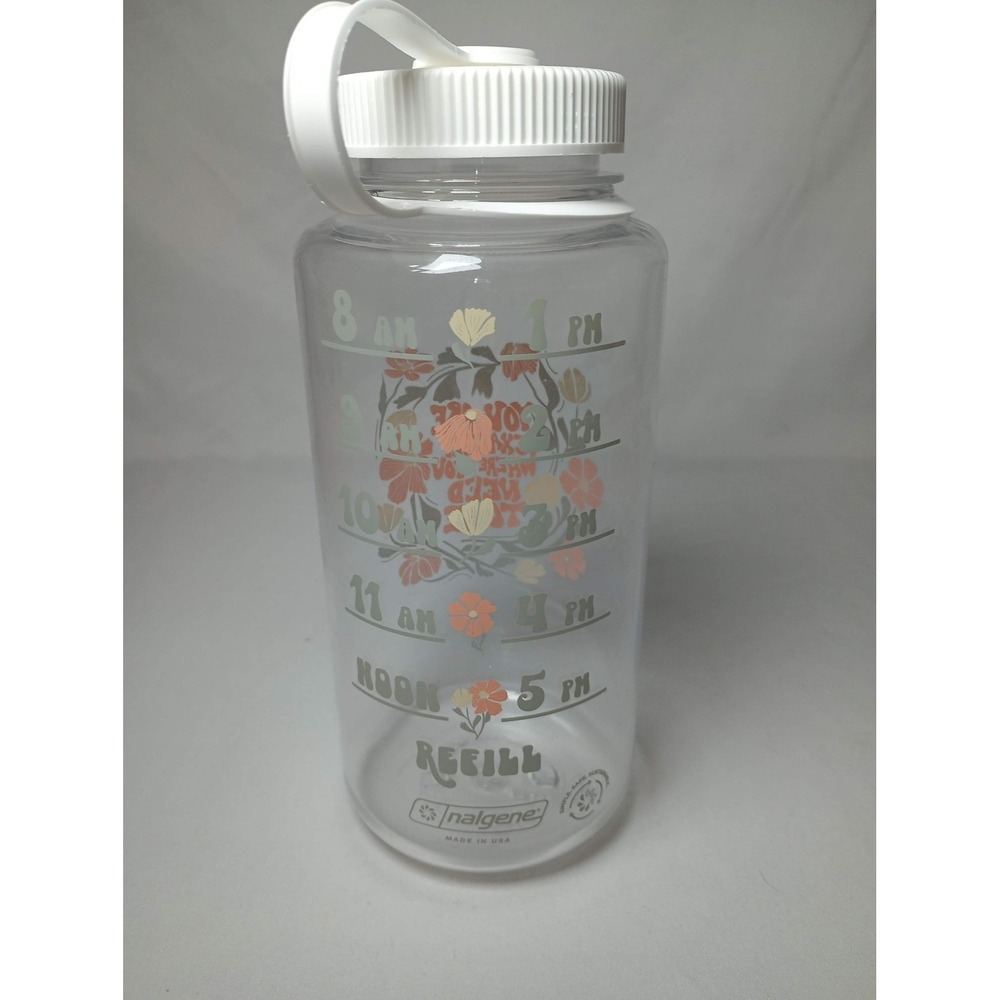 Nalgene 32oz Wide Mouth Water Bottle Clear Floral Time Marker Nostalgic Y2K